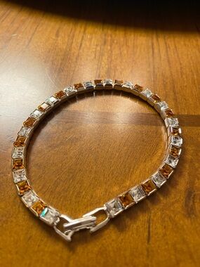 Amber and Clear Stone Tennis Bracelet in Sterling-Style Setting